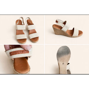 Andre Assous Beige Brown Linen Wedge Sandals Size 9